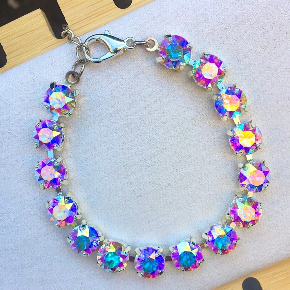 Iridescent Aurora Borealis + Silver Crystal Tennis Bracelet - Picture 3 of 10